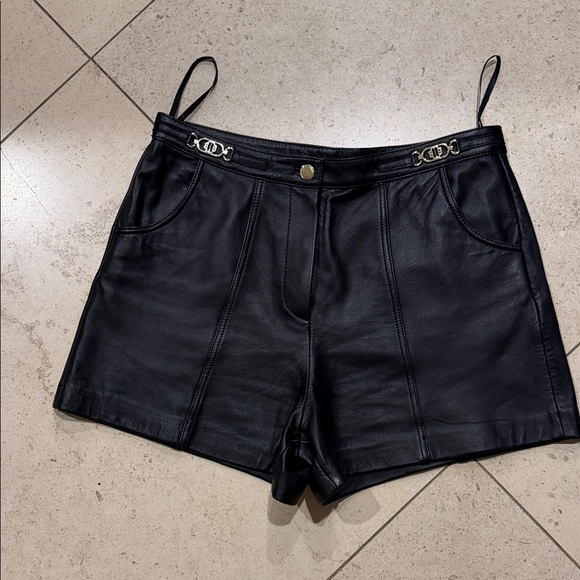 Maje Black High Waist Leather Shorts